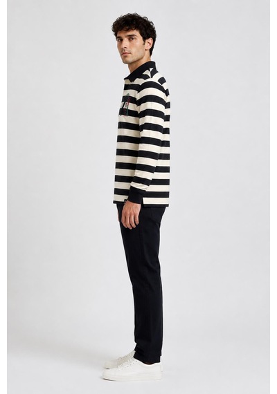Alexandergardi Çizgili Polo Yaka Sweatshirt Siyah