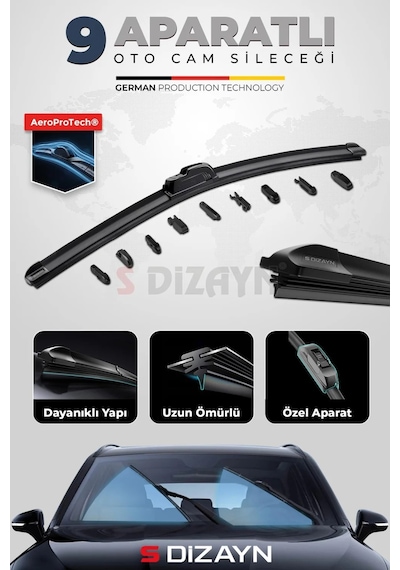 S-dizayn 9 Aparatlı Oto Cam Sileceği 43 Cm 17 İnç Universal A+ Kalite