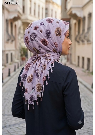Dolce Cotton Desenli Sökme Boncuklu Eşarp 241-116 Çok Renkli