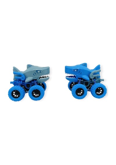 2'li Set Köpek Balığı Sürtmeli Mekanik Monster Araba 12 Cm Siyah