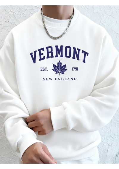 Startmore Startmorevermont New England Est 1791 Baskılı Kapüşonlular Erkek Yumuşak Polar Eşofman Rahat Sonbahar Beyaz