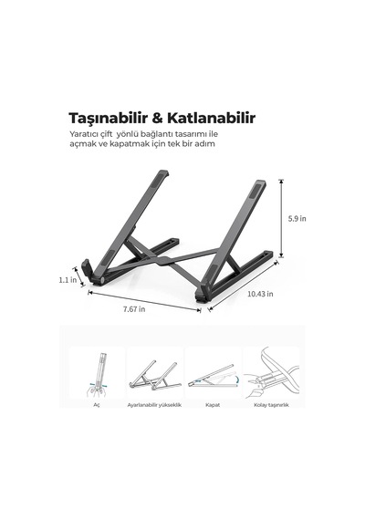Bix Saiji X2 Taşıma Çantalı Alüminyum Notebook Laptop Standı Siyah