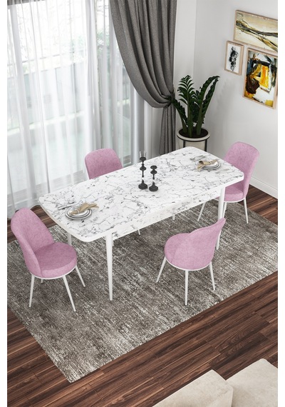 Canisa Concept Kor Serisi 70x114 Açılabilir Mutfak Masası Takımı Beyaz Mermer Desen Masa 4 Pembe Sandalye Masa Beyaz Mermer Desenli Sandalyeler Pembe Canisa Concept Kor Serisi 70x114 Açılabilir Mutfak Masası Takımı Beyaz Mermer Desen Masa 4 Pembe Sandalye Masa Beyaz Mermer Desenli Sandalyeler Pembe