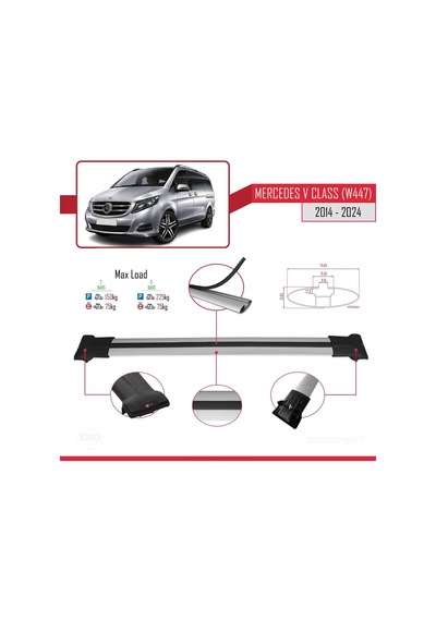 Mercedes V Class W447 2014 Ve Sonrası İle Uyumlu Fly Model Ara Atkı Tavan Barı Gri