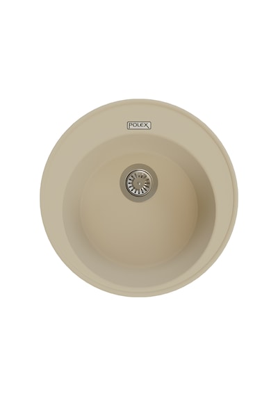 Polex Cristalüx Granit Evye P-06 Bej Tezgah Altı Ve Tezgah Üstü Oval Mutfak Evyesi 51.5x51.5 CM