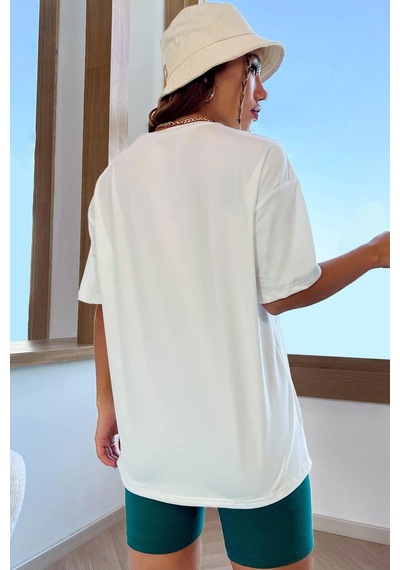 Unisex Houston Space City Baskılı Tasarım Tshirt Beyaz
