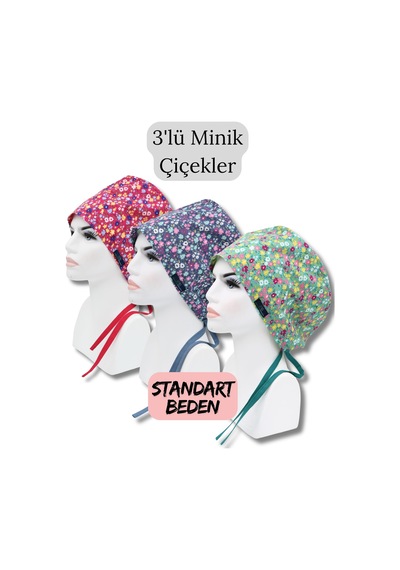 Standart Beden 3lü Minik Çiçekler Fuşya Mavi Yeşil Minik Çiçekler Cerrahi Bone Renkli