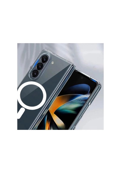 Samsung Galaxy Uyumlu Z Fold 5 Kılıf Magneticsafe Şeffaf Silikon - Şeffaf Çr