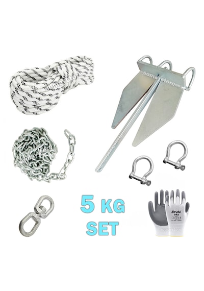 Tekne Ve Şişme Bot İçin Hazır Çapa Seti Danfort Çapalı 5 Kg Set