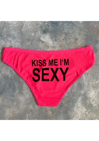 Kadın %95 Pamuklu Günlük Kullanım Seksi Yazılı Slip Neon Pembe/kiss Me Im Sexy