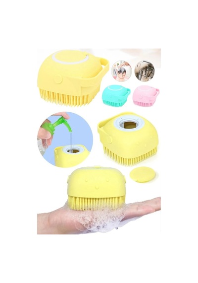 Şampuan Hazneli Kedi Köpek Silikon Duş Fırçası 11 Cm Sarı