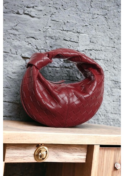 Glemix Helen Düğümlü Bordo Örgü Desen Trend Mini Kadın Bowl Bag Bordo Örgü Cilt