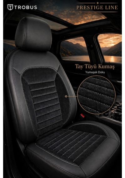 Citroen Nemo 2008-2014 Tay Tüyü Deri Detay Koltuk Kılıfı Prestige Line Siyah Beyaz