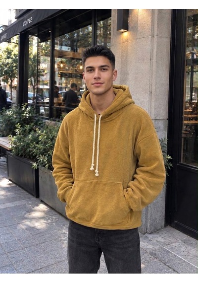Stormwear Unisex Oversize Polar Sweatshirt Halat Kordonlu Kapüşonlu Cepli Sweat Sarı