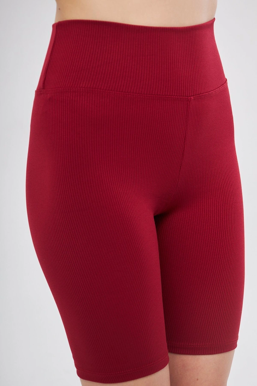 Thiff Gymwear Haki Yüksek Bel Toparlayıcı Kısa Şort Spor Fitilli Biker Tayt Kırmızı