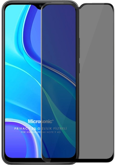 Microsonic Xiaomi Redmi Note 9 4g Privacy 5d Gizlilik Filtreli Cam Ekran Koruyucu Siyah