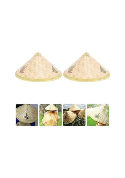 Naturel Renk Cambodia Kamboçyalı Vietnam Şapkası Pvc Hasır +0