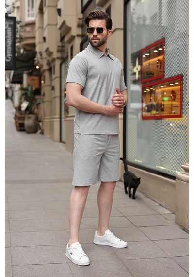 Gri Polo Yaka T-shirt Şort Takım E7363