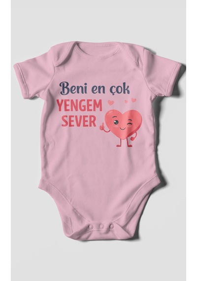 Morivokids Beni En Çok Yengem Sever Kısa Kollu Bebek Body %100 Pamuk Koyu Pembe