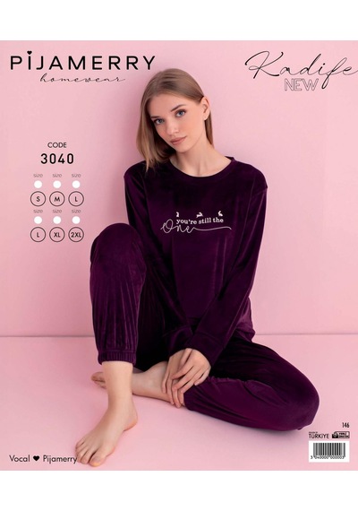 Pijamerry Kadın Kışlık Bisiklet Yaka Kadife Pijama Takımı 3040m - 1 Adet Mor