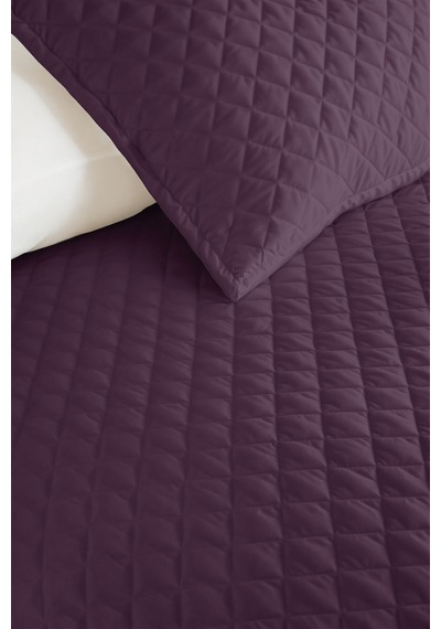 Mor Kapitone Genç Odası Tek Kişilik Pike Takımı - Modern Mürdüm 160x220 Cm Kapitone Yatak Örtüsü Puslu Amber Kıyısı