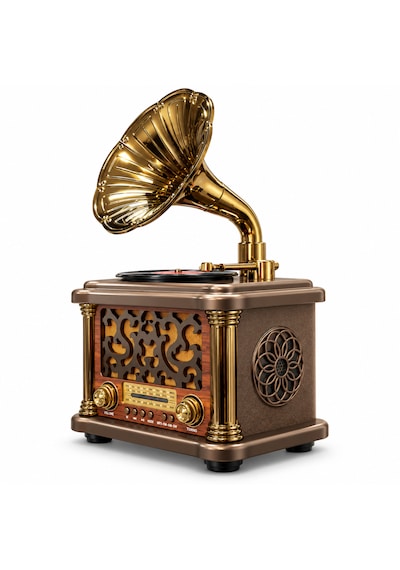 Ultratekno Fx-2503b Büyük Boy Retro Gramofon Tasarımlı Bluetooth Hoparlör Ve 3 Bant Radyo