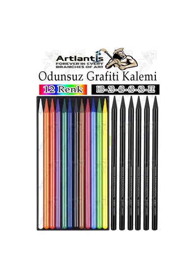 Odunsuz Grafiti Kalemi 12 Renk Ve 6 Siyah 1 Paket Odunsuz Kömür Kalemi Füzen Çizim Eskiz Kalemi Karakalem Kalemi