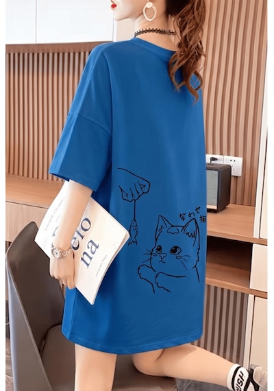 Fish And Cat Kadın Oversize Basic Bisiklet Yaka Pamuklu T-shirt Rahat Kesim Unisex Sax Mavısı Fish And Cat Kadın Oversize Basic Bisiklet Yaka Pamuklu T-shirt Rahat Kesim Unisex Sax Mavısı