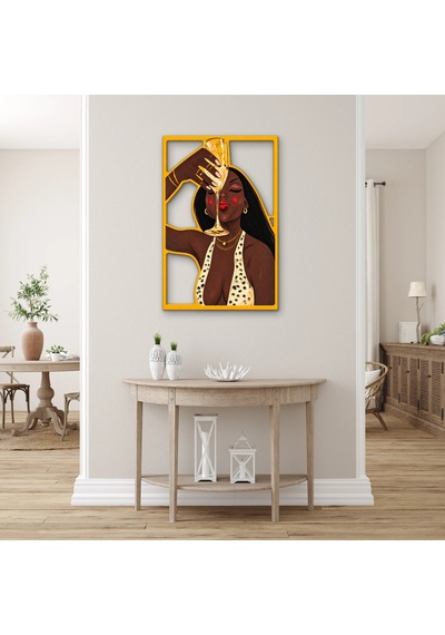 Şampanya Kadehli Kadın Metal Tablo 53x80 Cm Çok Renkli