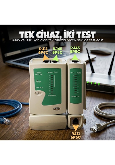 Furalis Network Kablo Tester Rj11 Rj45 İnternet Kablosu Kontrol Cihazı - Cat5/6/7/8 Ethernet Kablo Uyumlu - Ayrılabil
