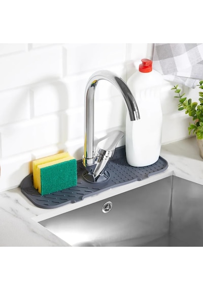 Elastik Musluk Matı Su Tutucu Düzenleyici Silikon Kaydırmaz Mutfak Eyve Banyo Lavabo Tezgah Üstü Matı Çok Renkli