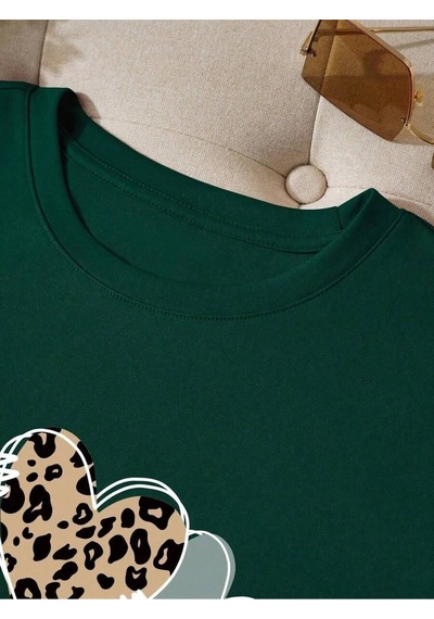 Uyguntarz Unisex Love Kalp Baskılı Tasarım Tshirt Yeşil