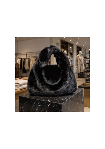 Divabutik Peluş Siyah Çanta Altın - Siyah