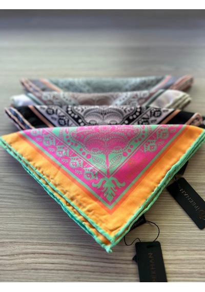 İpekhan Henna Desen Soft Eşarp Turuncu Çok Renkli
