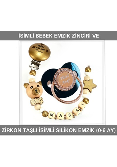 Sahi Aksesuar İsimli Emzik Zinciri Ve İsimli Silikon Emzik 0-6 Ay Bezyı509 Pembe