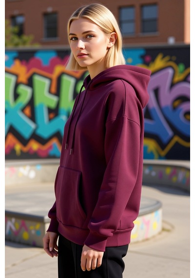 Benerly Kadın Kapüşonlu Düşük Kol Oversize Sweatshirt Fonksiyonel Dayanık Mürdüm