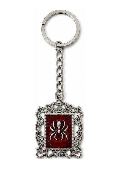 Gotik Örümcek Çerçeveli Anahtarlık Unisex Vintage Kırmızı Detaylı Metal Anahtarlık
