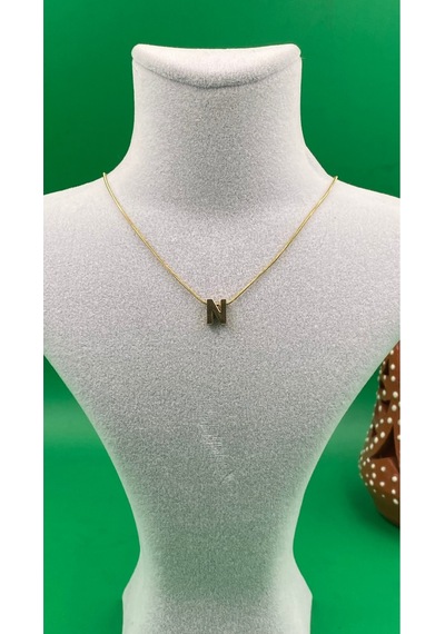 14k Altın Renginde N Harf Minimal Model Çelik Kadın Kolye Altın