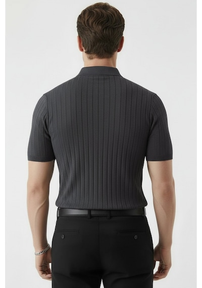 Rizzup Füme Polo Yaka Triko Tişört Rahat Kalıp Erkek Triko Tişört 2608108