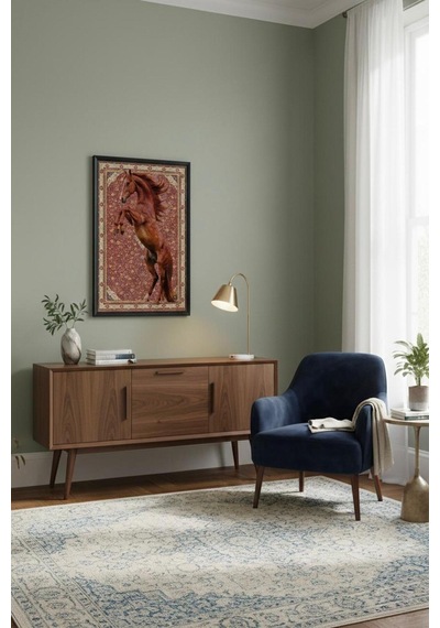 Raschel Home Premium Kumaş Halı Çerçeveli Tablo Halı Dokulu Özel Çerçeveli Kırmızı 70 X 100 Çok Renkli