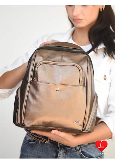 Jara Bag Freya Kadın Sırt Çantası Şık, Yumuşak Dokulu Ve 5 Bölmeli Bakır