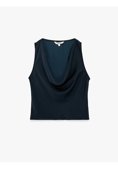 Koton Kolsuz Degaje Yaka Saten Bluz Lacivert 6sak60029pw