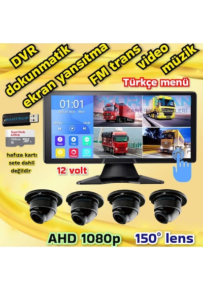 4 Adet 1080p Ahd 150'' Ultra Mini Kamera Dvr Dokunmatik Ekran Video Müzik 12 V