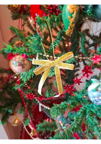 Paşateks Simli Altın Fiyonk Askılı Yılbaşı Noel Ağaç Süsü Ve Dekoratif Kurdele