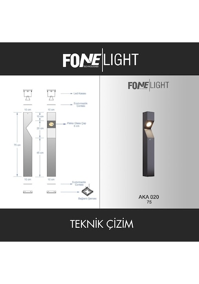 FoneLight Dualluz 75 cm LED Bahçe Aydınlatma Direği Antrasit Alüminyum IP65 Bollard Peyzaj Yürüyüş Yolu Lambası 9W 3000K
