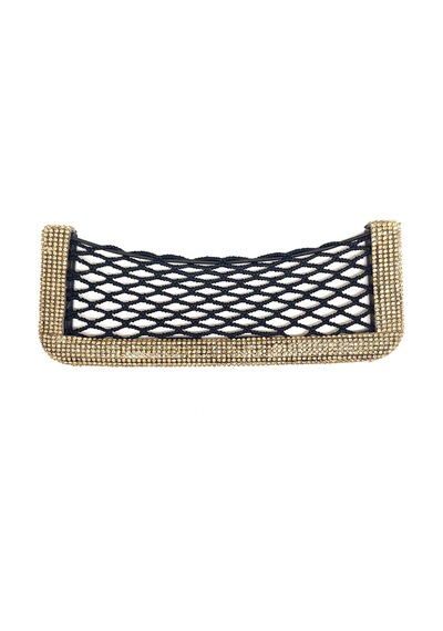 Kristal Taşlı Araç İçi File Çep Organizer 20x8cm Altın