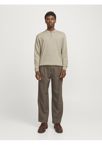 Jack & Jones Jjeemıl Knit Polo Yarım Fermuar Uzun Kollu Erkek Triko Gri