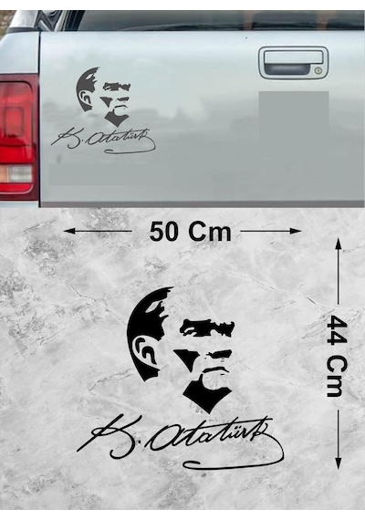 Atatürk Silüet Sticker - Atatürk Imza Sticker - Araba Oto Motosiklet Karavan Cam Laptop Sticker - 00619 50x44 Cm