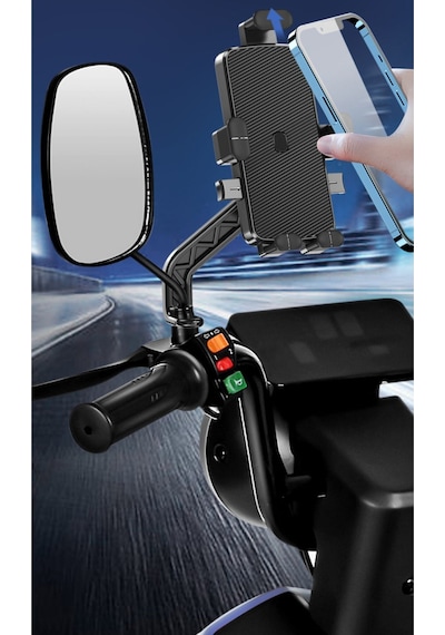 Bisiklet Motorsiklet Atv Otomatik Tuşlu Motosiklet Ayna Telefon Tutucu Tutacağı