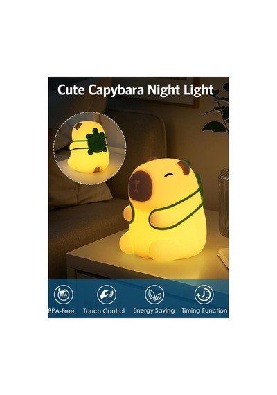 Sevimli Capybara Gece Lambası - Sırt Çantalı Beyaz Beyaz
